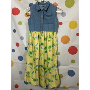90’s Palettes Girls Dress Size 10/12 Denim Floral